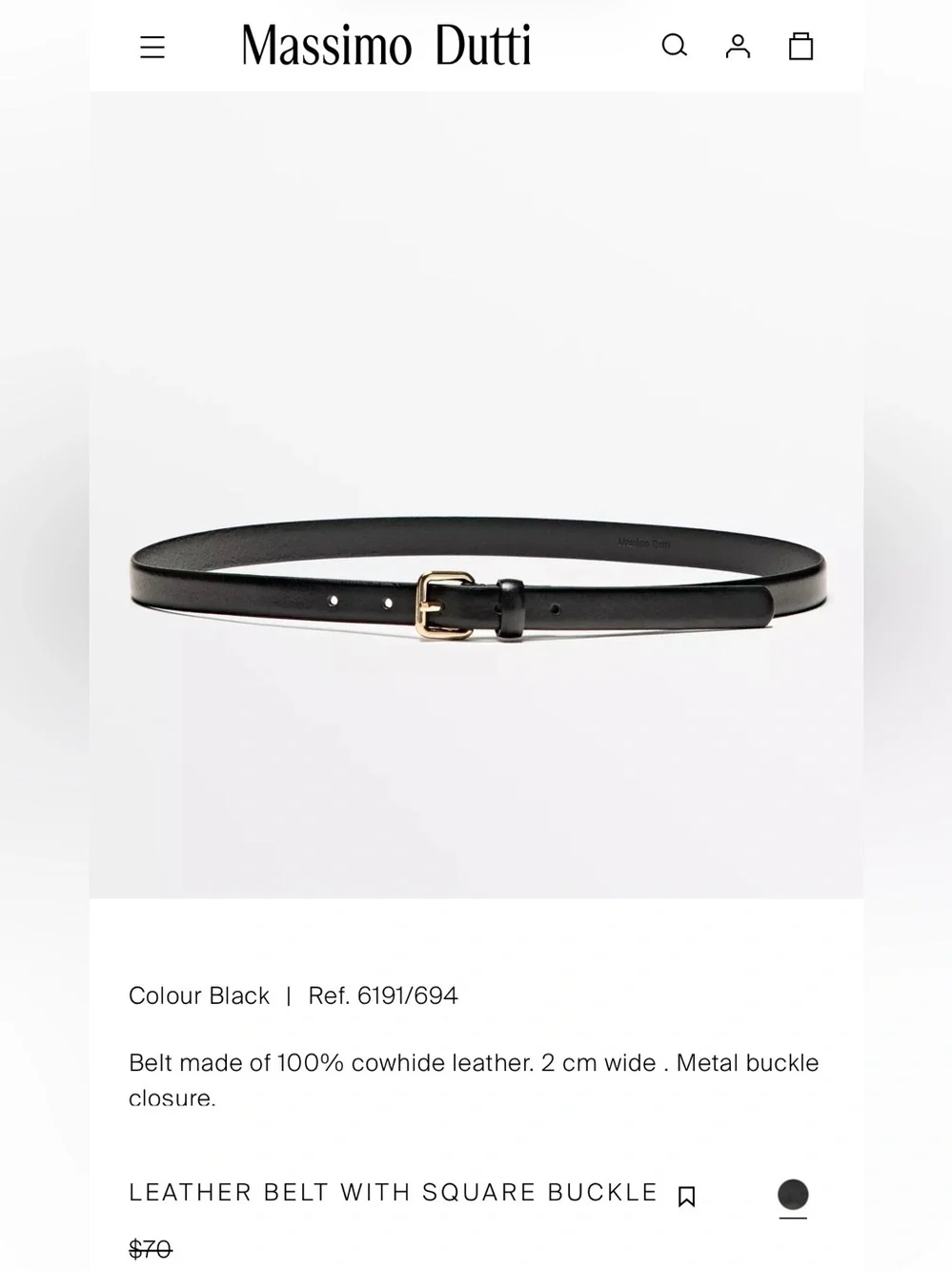Massimo Dutti Skinny Leather Belt with Square Buckle